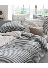 Bettw&auml;sche Fleuresse "Rio", grau (anthrazit), B/L: 135cm x 200cm, 1 Stk., 1 Stk., Seersucker, B/L: 80cm x 80cm, 2 Stk., Seersucker, Obermaterial: 100% Baumwolle, Bettw&auml;sche, Bettw&auml;sche, Feine buntgewebte Seersucker-Bettw&auml;sche mit Rei&szlig;verschluss