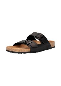 Pantolette Salamander, Herren, Gr. 43, schwarz, Leder, Schuhe Pantolette, Sommerschuh, Hausschuh mit Schnallenverschl&uuml;sse und Fu&szlig;bett