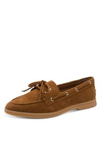 Slipper Marco Tozzi, Damen, Gr. 37, braun (cognac), Veloursleder, unifarben, Schuhe Slipper, Halbschuh, Bootsschuh, mit modischen Durchz&uuml;gen