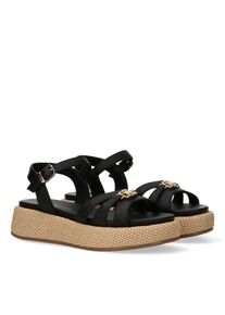 Sandale Tommy Hilfiger, M&auml;dchen, Gr. 35, schwarz, Synthetik, Schuhe Sandale, Plateau, Sommerschuh, Wedge Sandale mit Schnallenverschluss