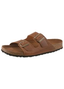Pantolette Salamander, Herren, Gr. 45, braun (cognac), Leder, Schuhe Pantolette, Sommerschuh, Hausschuh mit Schnallenverschl&uuml;sse und Fu&szlig;bett