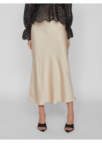 Maxirock Vila "VIELLETTE HW LONG SKIRT - NOOS", Damen, Gr. 34, beige (cement), Web, Obermaterial: 100% Polyester, unifarben, Basic schmal wadenlang, R&ouml;cke Maxirock, Kunstfaser