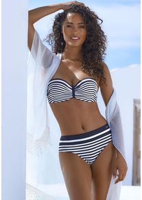 B&uuml;gel-Bandeau-Bikini-Top Lascana "Myst", Damen, Gr. 38, Cup D, blau (marine, wei&szlig;), Recycling-Polyamid, gestreift, Bikini-Oberteile B&uuml;gel-Bandeau-Bikini-Top, mit platziertem Streifen-Design
