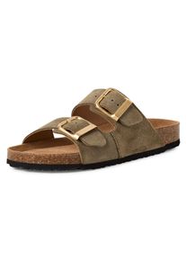 Pantolette Tamaris, Damen, Gr. 39, oilv, Leder, unifarben, Schuhe Pantolette, Hausschuh, Schlappen mit zwei verstellbaren Schnallen