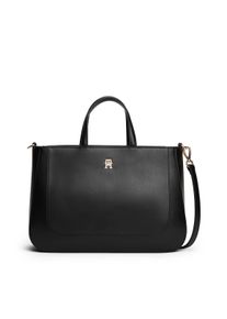Satchel Tommy Hilfiger "TH GLAM SATCHEL", Damen, Gr. B/H/T: 32cm x 22cm x 11cm, schwarz, Lederimitat, Taschen Satchel, Damen Umh&auml;ngetasche, Tragetasche, Schultertasche mit TH-Logo