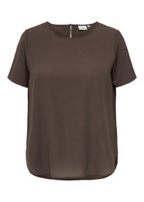 Shirtbluse Only CARMAKOMA "CARVICA SS TOP WVN NOOS", Damen, Gr. 52, chocolate martini, Web, Obermaterial: 97% Polyester, 3% Elasthan, unifarben, regular fit normal, Rundhals, Blusen Shirtbluse, Materialmix, regular fit