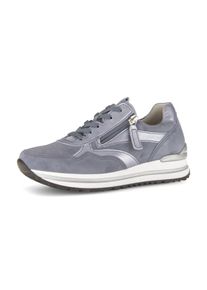 Plateausneaker Gabor "TURIN", Damen, Gr. 39, grau (blau), Ziegenveloursleder, Schuhe Plateausneaker, Freizeitschuh, Halbschuh, Schn&uuml;rschuh, Au&szlig;enrei&szlig;verschluss, G-Weite