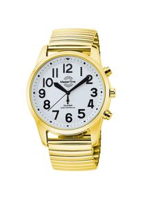 MASTER TIME, Herren, Funkuhr &raquo;Sprechende Funkuhr&laquo; Quarzuhr, Armbanduhr, Herrenuhr, analog, Flexband, Zugband, goldfarben-wei&szlig;, Edel wirkende 