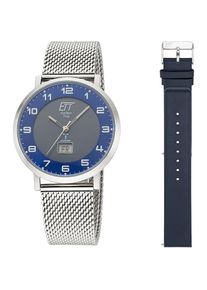 ETT, Herren, Funkuhr &raquo;Atacama&laquo; Armbanduhr, Herrenuhr, Datum, Solar, ideal auch als Geschenk, silberfarben, dunkelblau, Zeitlos sch&ouml;ne Herrenarmbanduhr