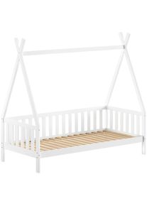 Vipack, Massivholzbett &raquo;mit Tipi Dach, seitlich und hinten mit Sprossenumrandung&laquo; Liegefl&auml;che 90/200 cm inkl. Massivholz Rollattenrost, Korpus aus 