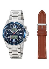 MASTER TIME, Herren, Funkchronograph &raquo;Super Power&laquo; Quarzuhr, Armbanduhr, Herrenuhr, ideal auch als Geschenk, silberfarben-blau, Sch&ouml;ner 