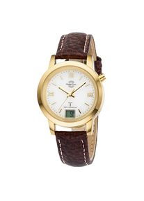 MASTER TIME, Damen, Funkuhr Armbanduhr, Quarzuhr, Damenuhr, Datum, Langzeitbatterie, Lederarmband, braun, Edle Damenarmbanduhr