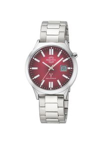 MASTER TIME, Herren, Funkuhr Quarzuhr, Armbanduhr, Herrenuhr, Edelstahlarmband, analog, digital, silberfarben-rot, Klassische Herrenfunkuhr