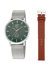 ETT, Herren, Funkuhr &raquo;Atacama&laquo; Armbanduhr, Herrenuhr, Datum, Solar, ideal auch als Geschenk, silberfarben-gr&uuml;n, Zeitlos sch&ouml;ne Herrenarmbanduhr