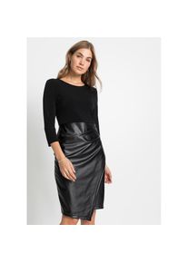 bonprix, Damen, Etuikleid mit Rock in Wickeloptik, Mix aus Jersey und Lederimitat, schwarz, 48/50 (XL) - N-Gr, Feminines Kleid f&uuml;r einen besonderen 