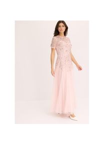 bonprix, Damen, Maxikleid f&uuml;r festliche Anl&auml;sse, mit T&uuml;ll-Obermaterial, mit kurzem Arm, perlrosa (L&auml;nge: Regul&auml;r), 42 - N-Gr, Ideal f&uuml;r festliche 