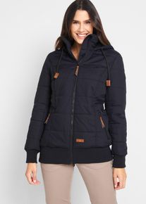 bonprix Outdoorjacke mit Lederimitat-Details, schwarz, Gr.46, Bequeme Steppjacke mit Kapuze, Rippb&uuml;ndchen und Rei&szlig;verschlusstaschen, gef&uuml;ttert, 100% Baumwolle
