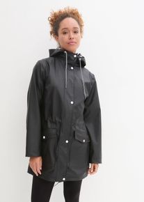 bonprix wasserabweisende Regenjacke, schwarz, Gr.52, Lange Regenjacke mit Kapuze, wasserabweisend