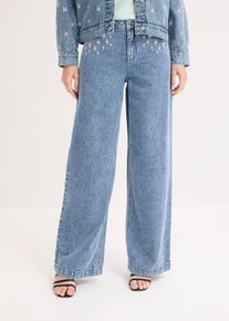Jeans wide leg in cotone vita media, Blu, Taglia 46, bonprix