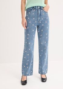 Jeans straight in cotone vita alta, Blu, Taglia 44, bonprix