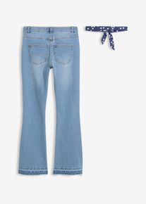 Jeans flared con cintura da annodare vita media (set 2 pezzi), Blu, Taglia 140, bonprix