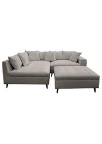 Mid.you Ecksofa inkl. Hocker, Dunkelgrau, Textil, Birke, F&uuml;llung: Schaumstoffflocken,Schaumstoffflocken, Ottomane links, L-Form, 247x174 cm, Made in EU, R&uuml;cken echt, Armteil rechts, Wohnzimmer, Sofas & Couches, Wohnlandschaften, Ecksofas