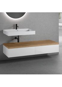 neoro n50 Ensemble de meubles l : 160 cm, 2 tiroirs, lavabo blanc mat sans trou perc&eacute;,, BN0134WM+2#BN0412WL+BN0405W1,
