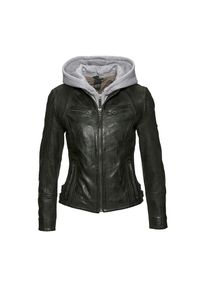 Mauritius Lederjacke &raquo;NOLA&laquo; mit Kapuze Two-in-One Style - mit abnehmbarer Jersey-Kapuze gr&uuml;n, Gr&ouml;&szlig;e XS/34