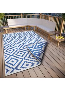 Teppich OTTO HOME "Ronda Wendeteppich", blau (blau, creme), B:240cm H:5mm L:340cm, Kunstfaser, Teppiche, Teppich, Sisal-Optik, Flachgewebe, In- und Outdoor, geometrisches Boho Design