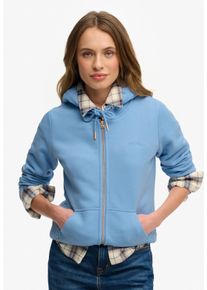 Kapuzensweatjacke Superdry "Essential Logo Ziphood Hb", Damen, Gr. XL, blau (blaubell), Sweatware, Obermaterial: 70% Baumwolle, 30% Polyester, unifarben, normal, Rundhals, Rippb&uuml;ndchen, Sweatjacken Kapuzensweatjacke, Mit Logostickerei