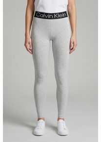Leggings Calvin Klein, Damen, Gr. M, N-Gr, grau (light grau melange), Obermaterial: 60% Baumwolle, 35% Polyamid, 5% Elasthan, lang, Hosen Leggings, breiter Logobund, weich, elastisch, Cotton-Mix