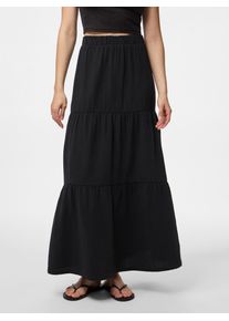 Maxirock Pieces "PCSIKKA HW MAXI SKIRT WVN NOOS", Damen, Gr. M (38), schwarz, Web, Obermaterial: 100% Baumwolle, unifarben, ausgestellt lang, R&ouml;cke Maxirock, mit Stufen
