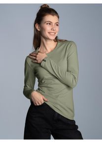 Longsleeve TRIGEMA "TRIGEMA Langarmshirt", Damen, Gr. XL, gr&uuml;n (salbei), Feinstrick, 95% Baumwolle, 5% Elastan, Basic, lang, Rundhals, Shirts Longsleeve