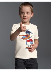 T-Shirt TRIGEMA "TRIGEMA T Shirt mit Pelikan Print", Jungen, Gr. 116, natur, Single Jersey, 100% Baumwolle, Rundhals, Shirts T-Shirt