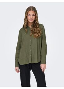 Jacqueline de Yong Hemdbluse JDY "JDYSAY L/S LINEN LOOSE SHIRT WVN NOOS", Damen, Gr. M, gr&uuml;n (kalamata), Web, Obermaterial: 55% Leinen, 45% Viskose, unifarben, loose fit Po-bedeckend, Blusen Hemdbluse
