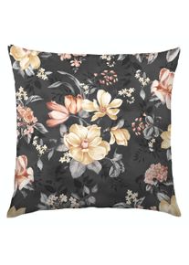 Bettw&auml;sche Kaeppel "Magnolia", schwarz, B/L: 155cm x 220cm, Feinbiber, B/L: 80cm x 80cm, 2 Stk., Feinbiber, Obermaterial: 100% Baumwolle, Bettw&auml;sche, Bettw&auml;sche