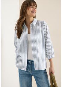Hemdbluse Cecil, Damen, Gr. S (38), sporty denim blau, Web, Obermaterial: 65% Polyester, 35% Viskose, gestreift, regular fit normal, Manschette, Blusen Hemdbluse, mit Streifen Muster