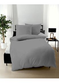 Bettw&auml;sche Kaeppel "Uni", grau (schiefer), B/L: 155cm x 220cm, 1 Stk., 1 Stk., Mako-Satin, B/L: 80cm x 80cm, 2 Stk., Mako-Satin, Obermaterial: 100% Baumwolle, Bettw&auml;sche, Bettw&auml;sche, Unifarben