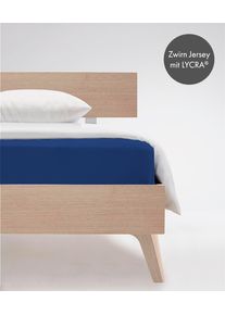 Spannbettlaken Fleuresse "Comfort", blau (nachtblau), B:200cm, Jersey-Elasthan, Obermaterial: 96% Baumwolle, 4% Elasthan (LYCRA), Bettlaken, Spannbettlaken, langlebig & b&uuml;gelfrei,Perfekte Passform durch POWER-STRETCH