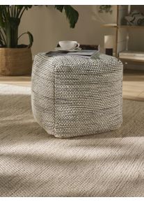 benuta pure K&auml;sintehty villapouf Rocco Beige/Musta 45x45x45 cm Beige/Musta Yksiv&auml;rinen