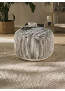 benuta pure K&auml;sintehty villapouf Rocco Beige/Musta 55x55x30 cm Beige/Musta Yksiv&auml;rinen