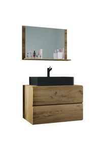 Mid.you , Honigeiche , Glas, Keramik, Holzwerkstoff , 2 Schublade(n),2 Schublade(n) Schubladen , 81 cm , h&auml;ngend, individuelle Inneneinteilung, Spiegel mit Ablage , Badezimmer, Badm&ouml;bel-Sets & -Serien, Badm&ouml;bel-Sets