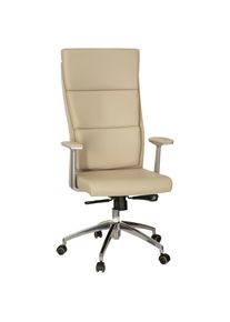 Mid.you , Silberfarben, Beige , Metall , Echtleder,Kombination Echtleder/Lederlook , Nappaleder , 60x131x52 cm , Wippfunktion, Sitzfl&auml;che 360&deg; drehbar, ergonomische R&uuml;ckenlehne , B&uuml;rom&ouml;bel, B&uuml;rost&uuml;hle, Chefsessel