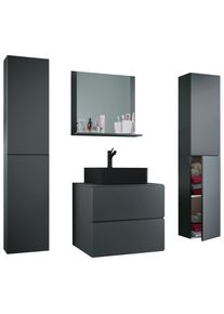 Mid.you , Anthrazit , Glas, Keramik, Holzwerkstoff , 4 F&auml;cher , 2 Schublade(n),2 Schublade(n) Schubladen , 127 cm , h&auml;ngend, individuelle Inneneinteilung, Spiegel mit Ablage , Badezimmer, Badm&ouml;bel-Sets & -Serien, Badm&ouml;bel-Sets