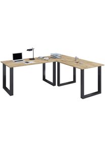 Mid.you , Schwarz, Honigeiche , Metall, Holzwerkstoff , 190x76x190 cm , seitenverkehrt montierbar , B&uuml;rom&ouml;bel, Schreibtische, Eckschreibtische