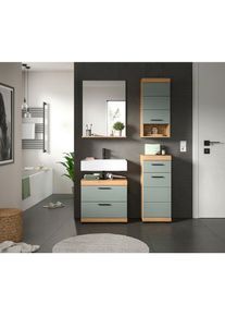 Mid.you , Salbeigr&uuml;n, Eiche Artisan , Glas, Holzwerkstoff , 2 F&auml;cher , 3 Schublade(n),2 Schublade(n) Schubladen , 112 cm , FSC MIX , stehend, Spiegel mit Ablage , Badezimmer, Badm&ouml;bel-Sets & -Serien, Badm&ouml;bel-Sets