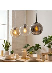 hofstein Koyoto Pendellampa, kullampa, Pendelbelysning Amber, Krom, Klart, R&ouml;kf&auml;rger, 3-ljusk&auml;llor