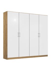 Rauch M&ouml;bel , Eiche Artisan, Wei&szlig; Hochglanz , Holzwerkstoff , 4 F&auml;cher , 181x197x54 cm , Blauer Engel, Made in Germany , Schlafzimmer, Kleiderschr&auml;nke, Dreht&uuml;renschr&auml;nke