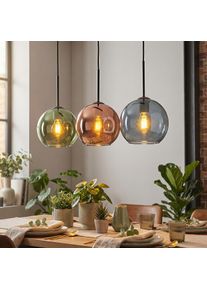 hofstein Koyoto Hanglamp, Kogellampje, Hanglamp Blauw, Groen, Koperkleurig, 3-lichts
