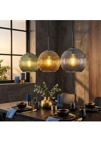 hofstein Koyoto Hanglamp, Kogellampje, Hanglamp Blauw, Goud, Groen, 3-lichts